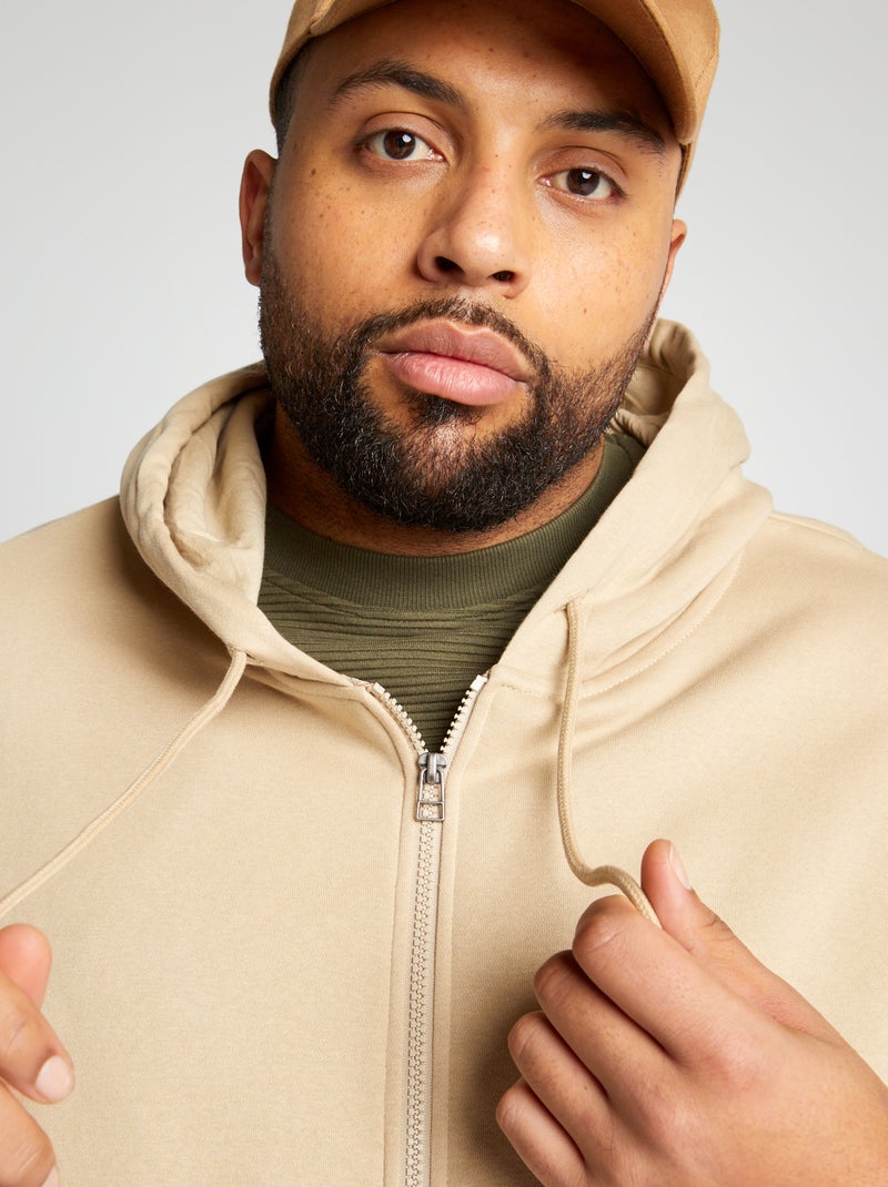 Sweatshirt com fecho em moletão com capuz BEGE - Kiabi