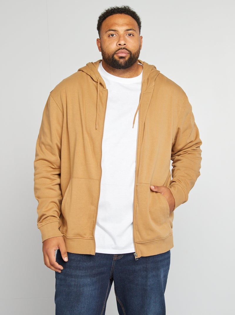 Sweatshirt com fecho em moletão com capuz BEGE - Kiabi