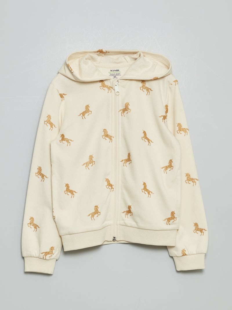 Sweatshirt com fecho em moletão com capuz BRANCO - Kiabi