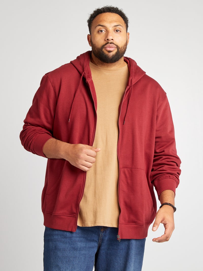 Sweatshirt com fecho em moletão com capuz VERMELHO - Kiabi