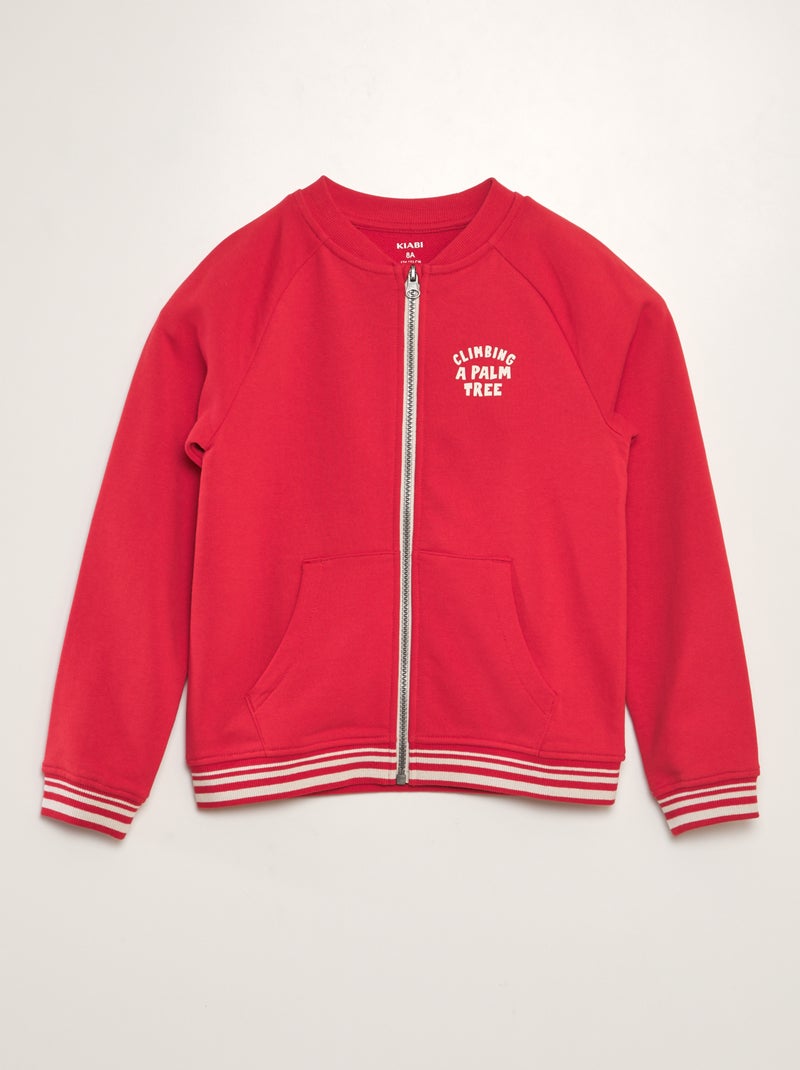 Sweatshirt com fecho em moletão fino VERMELHO - Kiabi