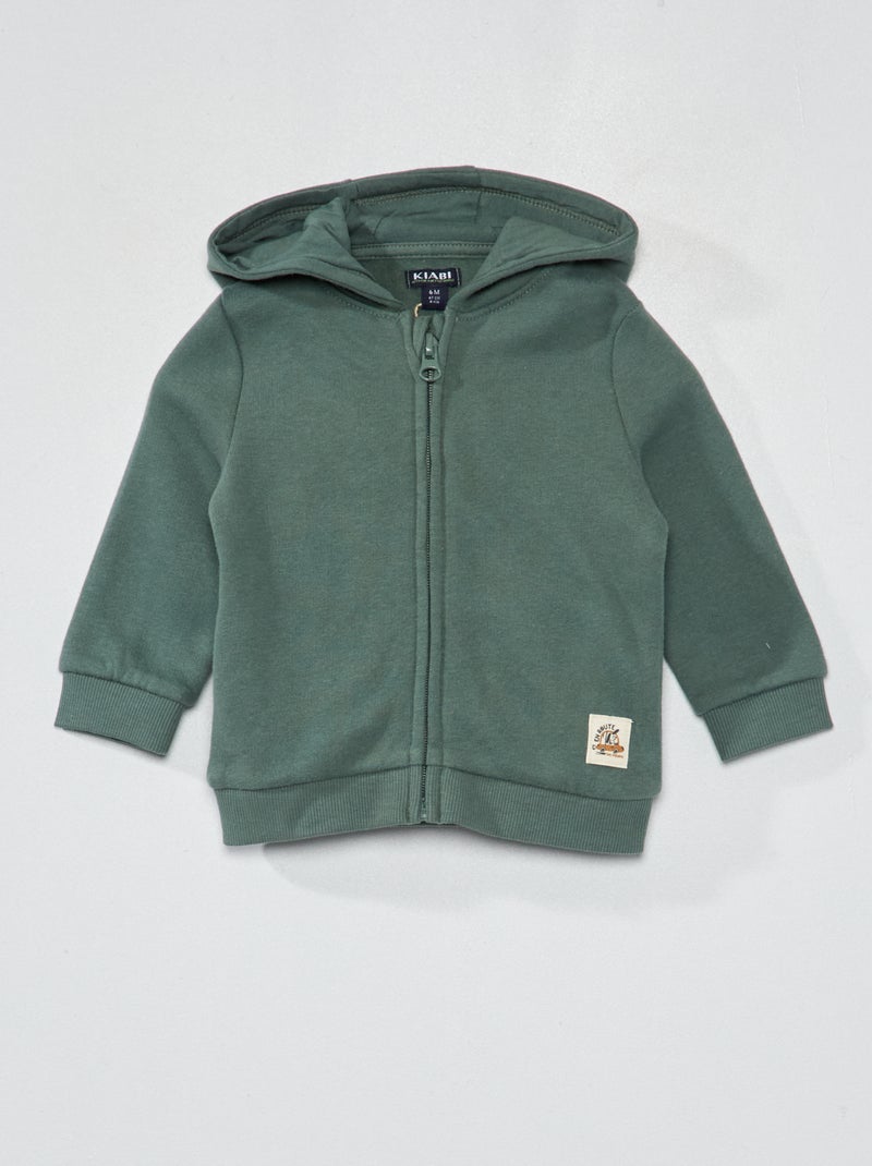 Sweatshirt com fecho em moletão Verde Acinzentado - Kiabi