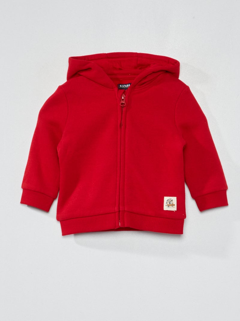 Sweatshirt com fecho em moletão VERMELHO - Kiabi