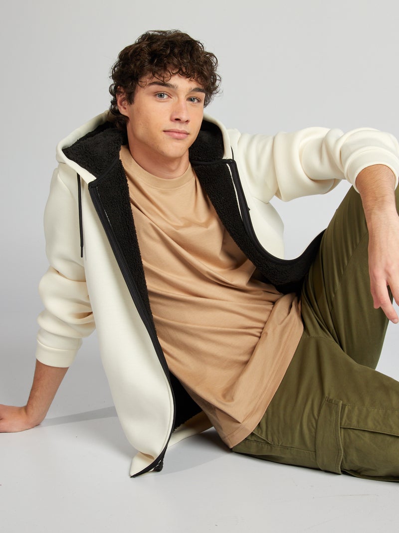 Sweatshirt com fecho em neopreno BRANCO - Kiabi