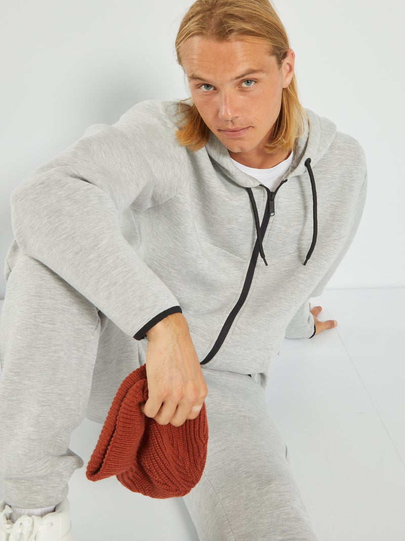 Sweatshirt com fecho em neopreno com capuz CINZA - Kiabi