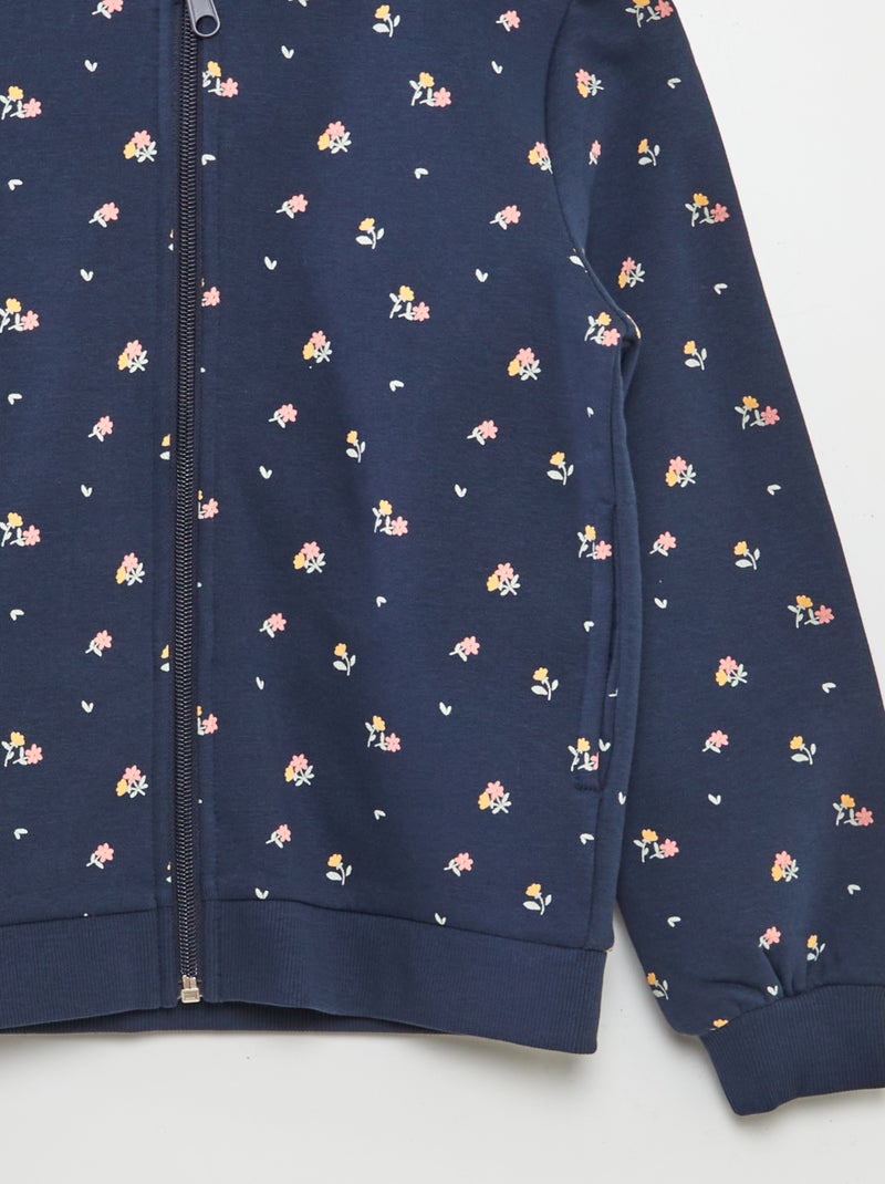 Sweatshirt com fecho estampada AZUL - Kiabi