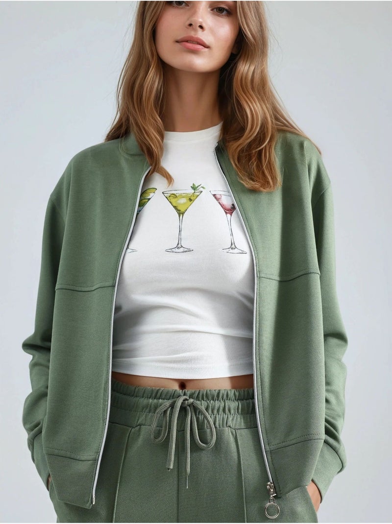 Sweatshirt com fecho modal touch e calças caneladas conjunto co-ord hiccup Cáqui - Kiabi