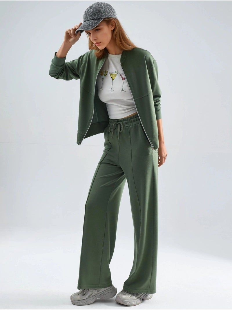 Sweatshirt com fecho modal touch e calças caneladas conjunto co-ord hiccup Cáqui - Kiabi