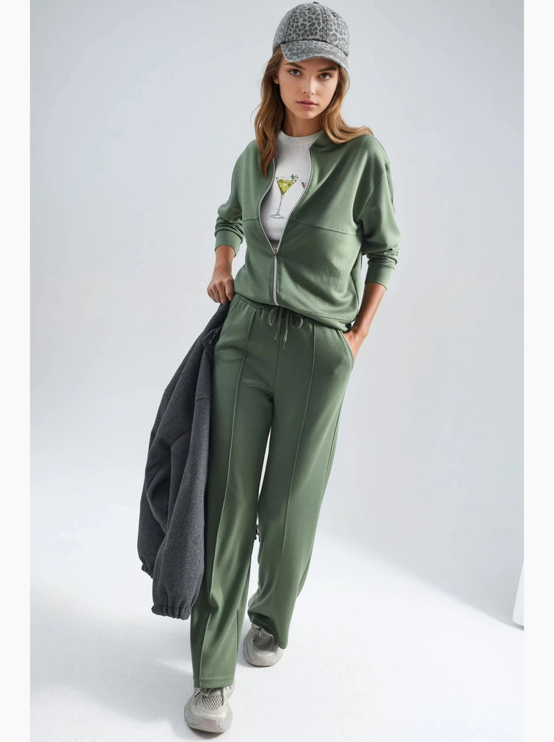 Sweatshirt com fecho modal touch e calças caneladas conjunto co-ord hiccup Cáqui - Kiabi