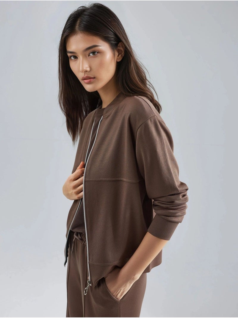 Sweatshirt com fecho modal touch e calças caneladas conjunto co-ord hiccup Castanho-claro - Kiabi