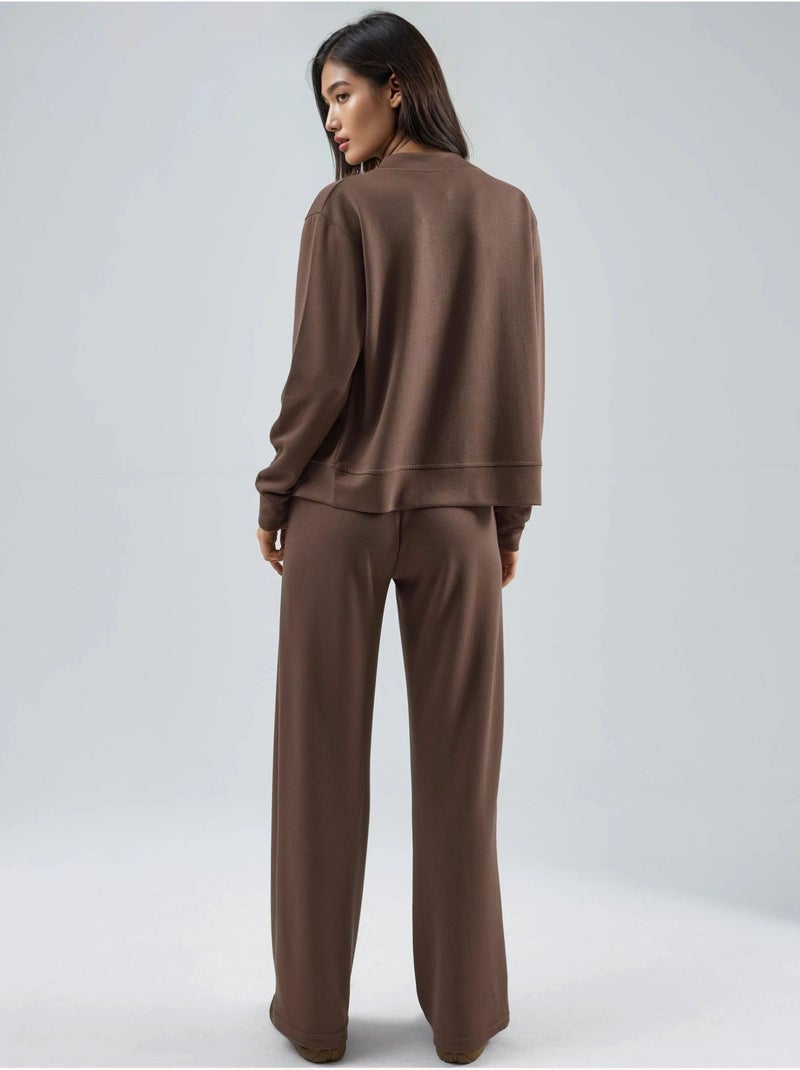 Sweatshirt com fecho modal touch e calças caneladas conjunto co-ord hiccup Castanho-claro - Kiabi