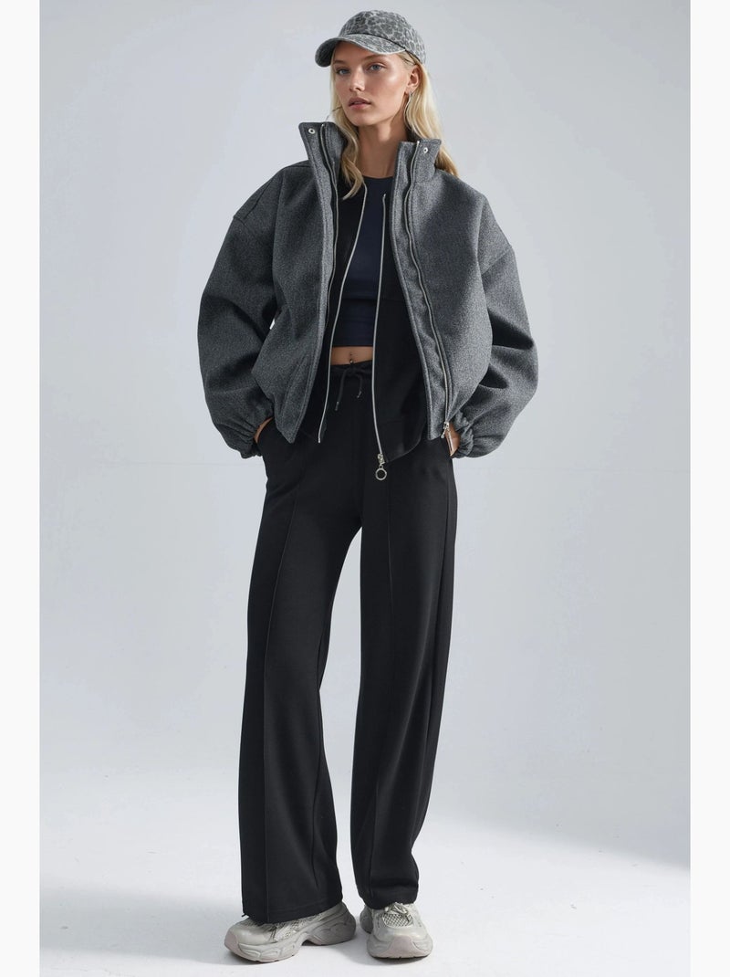 Sweatshirt com fecho modal touch e calças caneladas conjunto co-ord hiccup Preto - Kiabi
