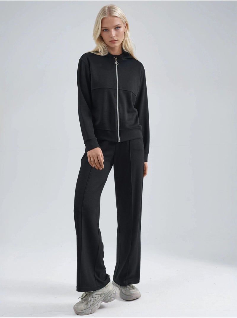 Sweatshirt com fecho modal touch e calças caneladas conjunto co-ord hiccup Preto - Kiabi