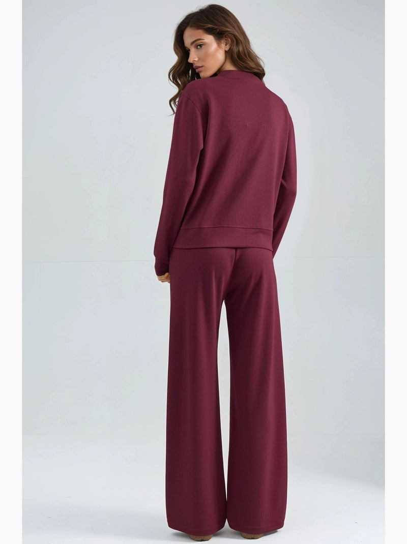 Sweatshirt com fecho modal touch e calças caneladas conjunto co-ord hiccup Vermelho bordô - Kiabi