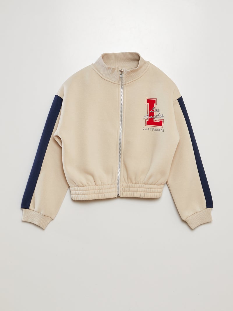 Sweatshirt com fecho tipo campus BEGE - Kiabi