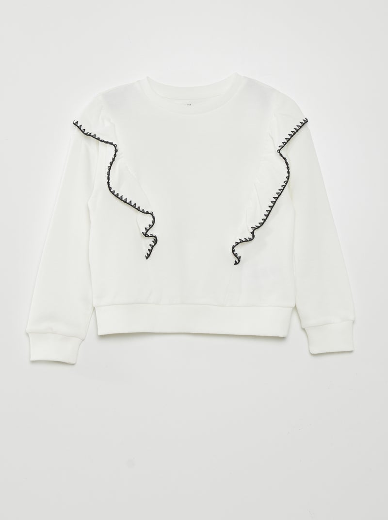Sweatshirt com folhos Branco - Kiabi