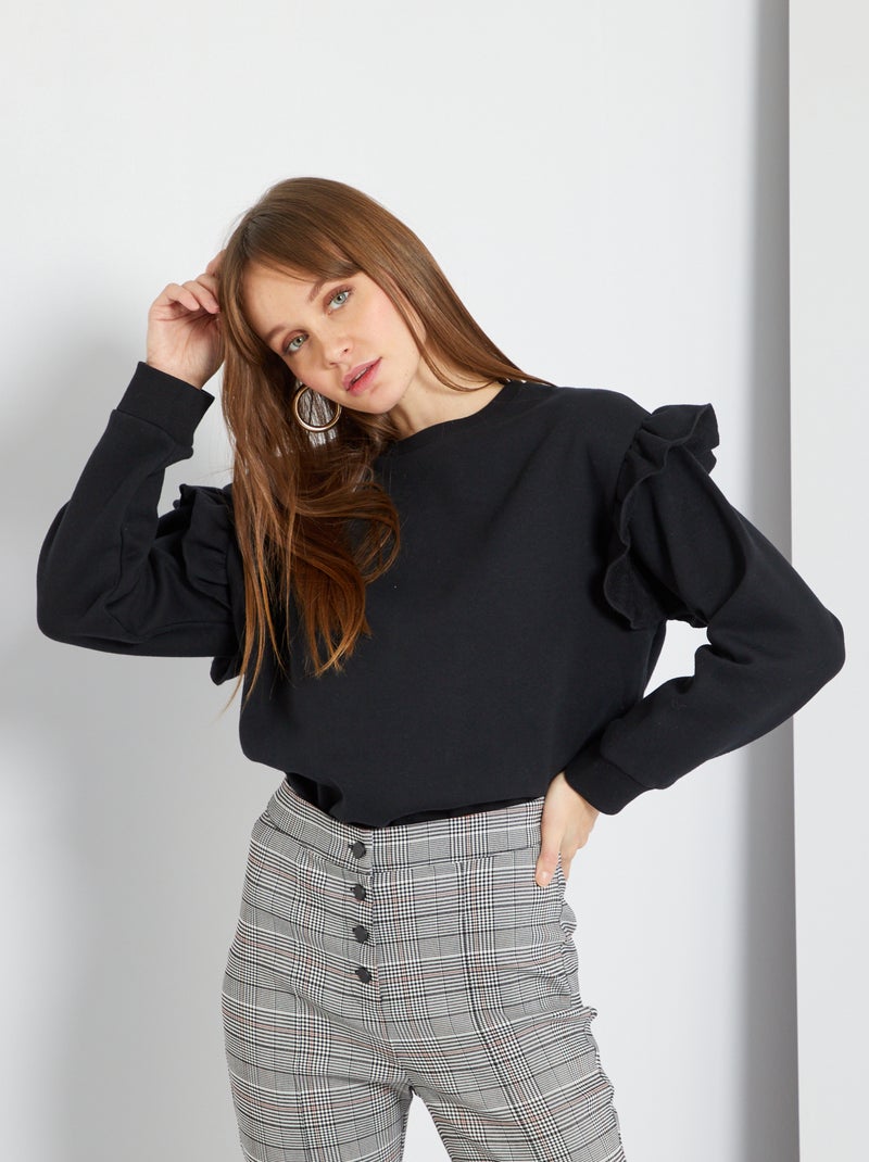 Sweatshirt com folhos Preto - Kiabi