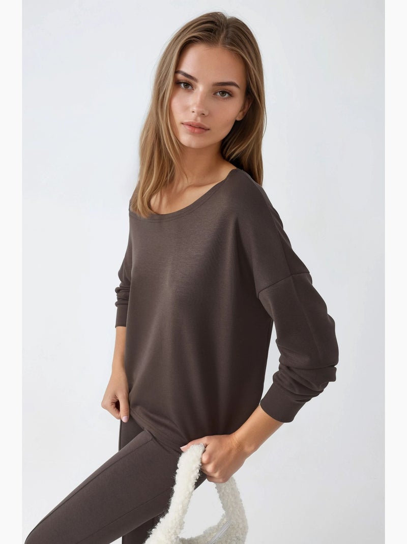 Sweatshirt com gola assimétrica e corte relaxed busem Castanho-escuro - Kiabi