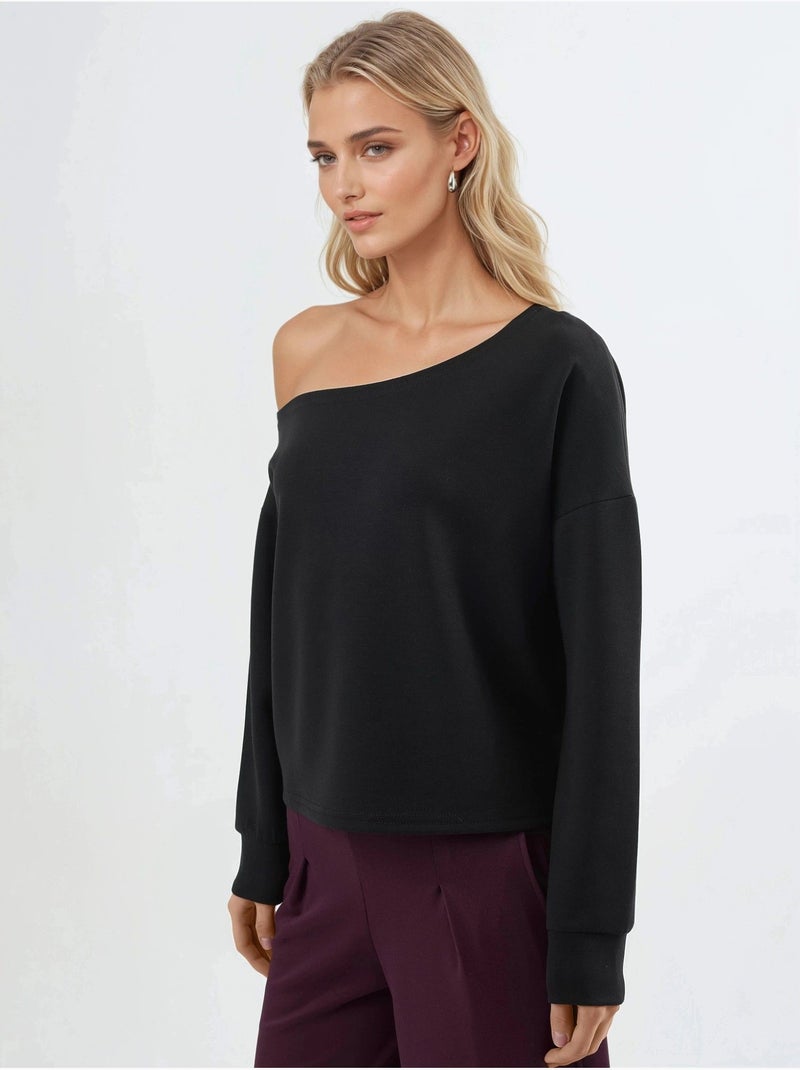 Sweatshirt com gola assimétrica e corte relaxed busem Preto - Kiabi
