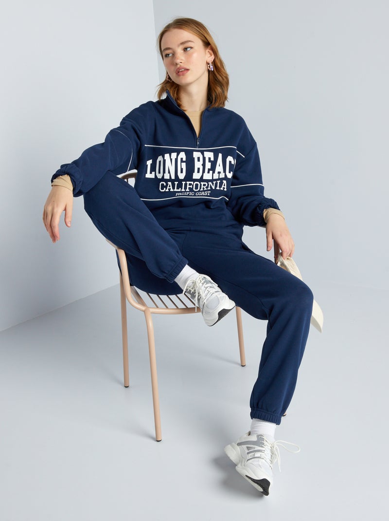 Sweatshirt com gola com fecho Azul - Kiabi