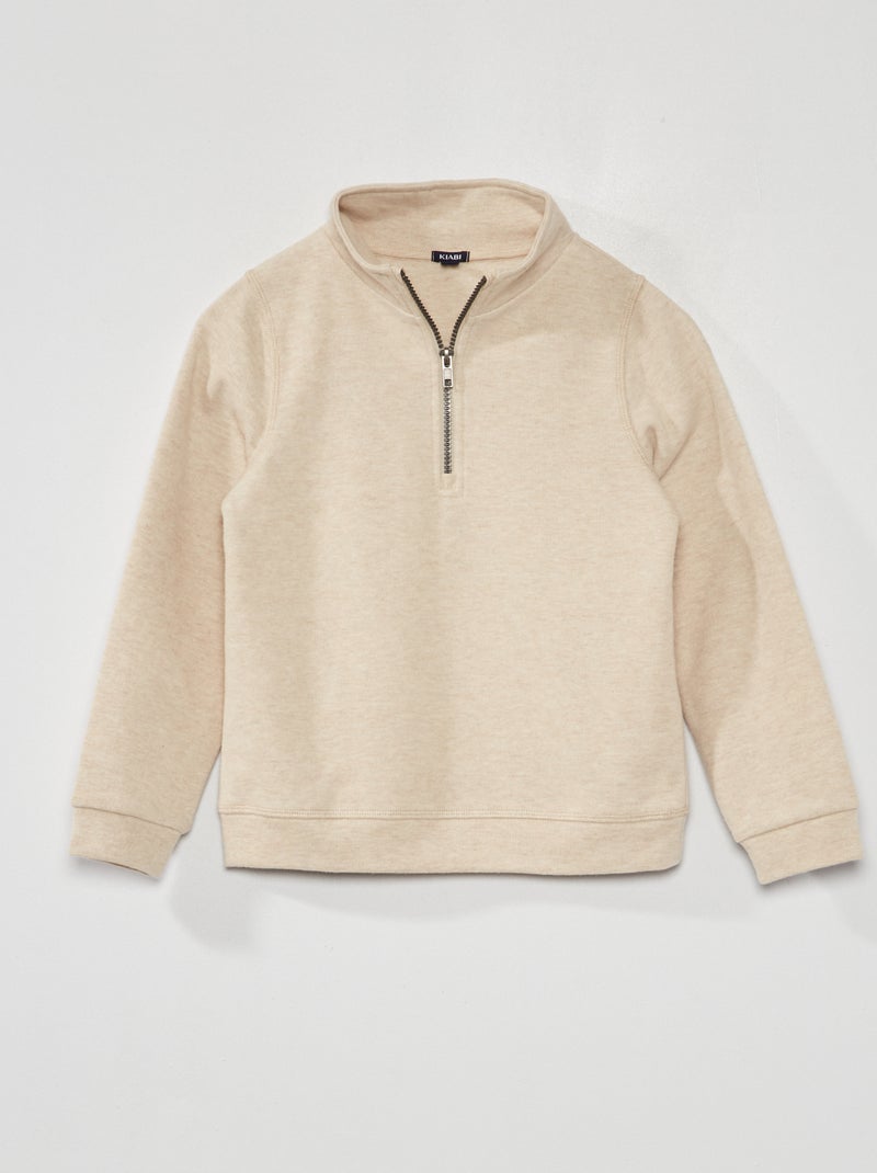 Sweatshirt com gola com fecho BEGE - Kiabi