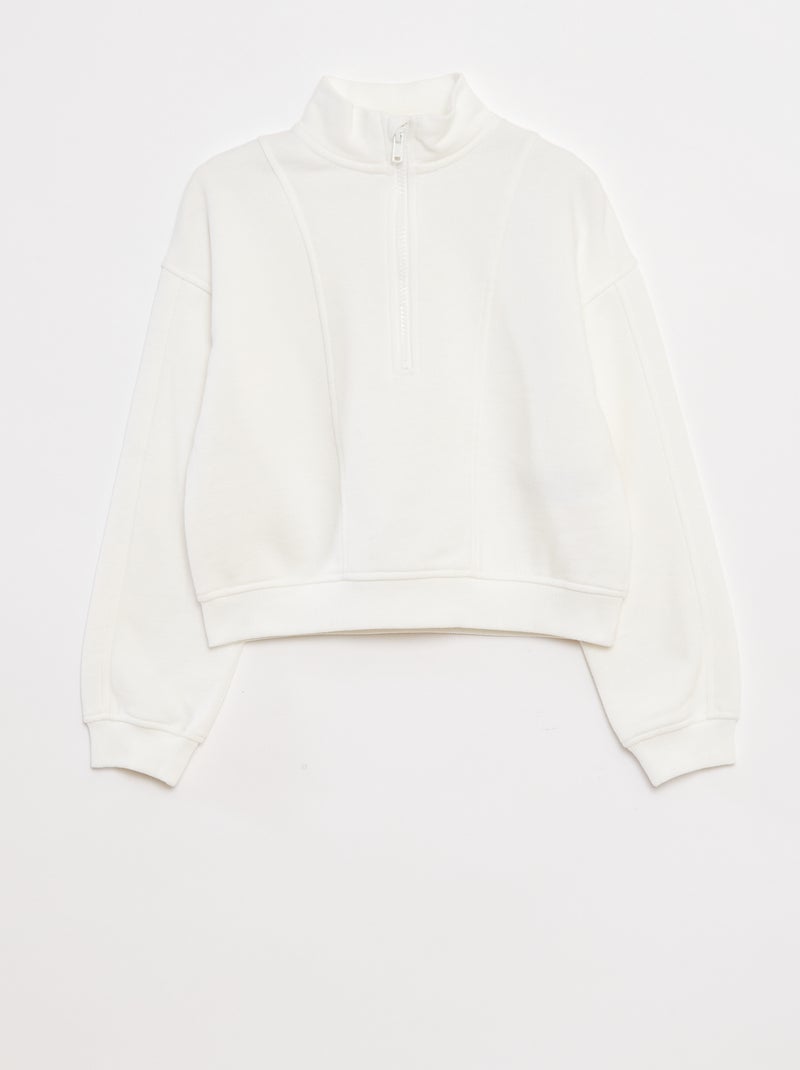 Sweatshirt com gola com fecho Branco - Kiabi