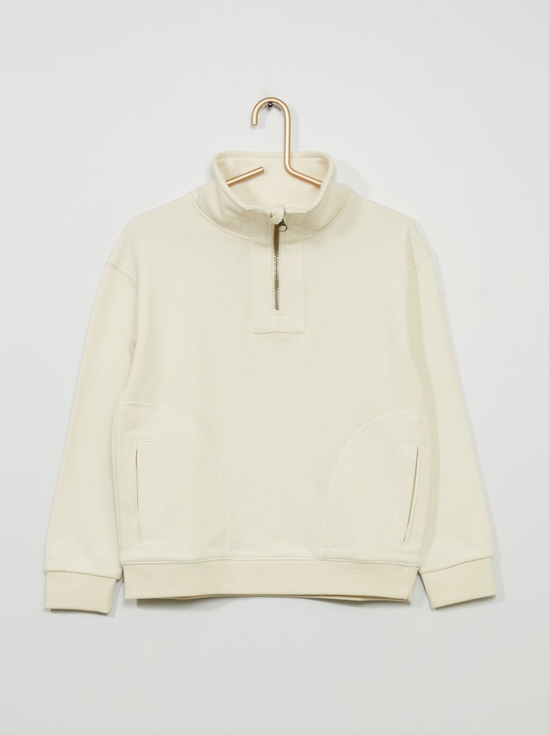 Sweatshirt com gola com fecho BRANCO - Kiabi