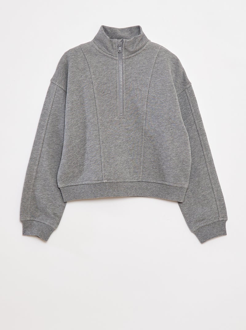 Sweatshirt com gola com fecho Cinza - Kiabi