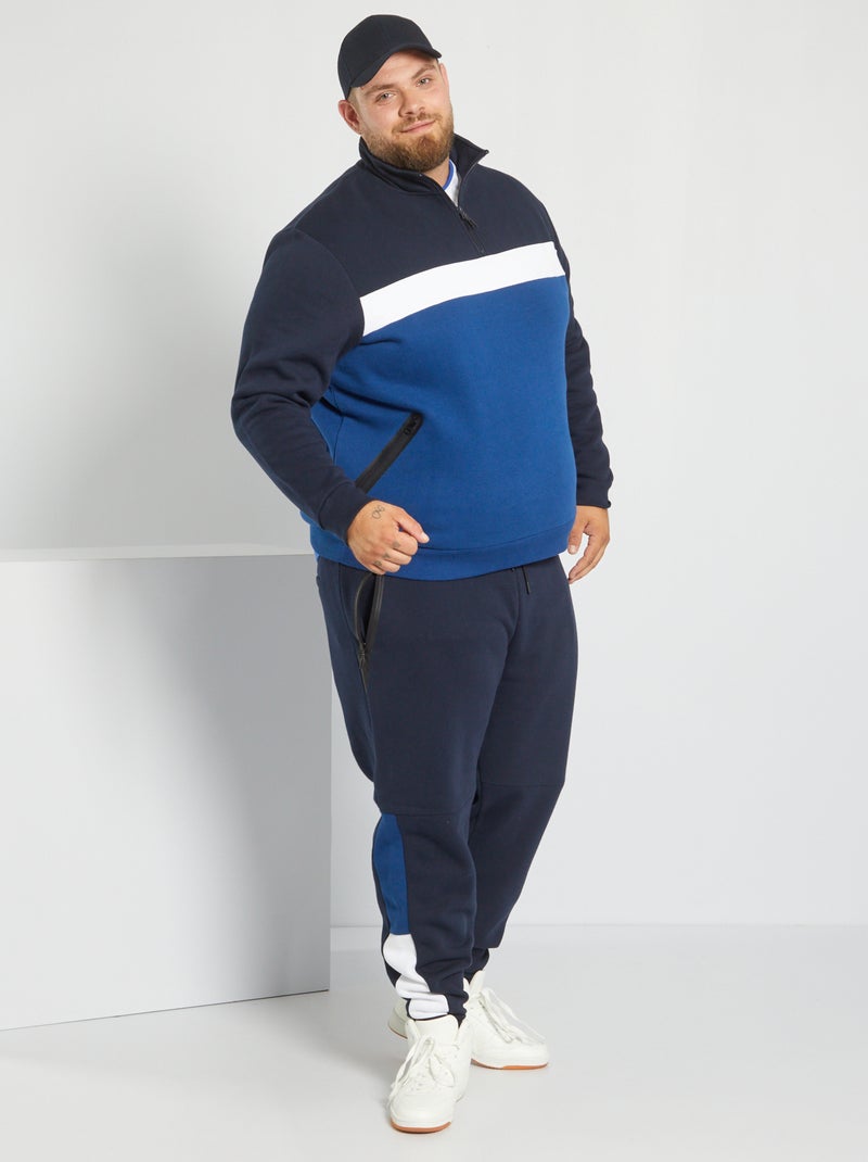 Sweatshirt com gola com fecho color-block AZUL - Kiabi