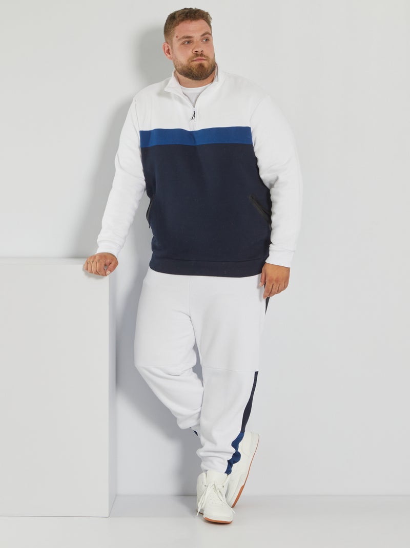 Sweatshirt com gola com fecho color-block Branco - Kiabi