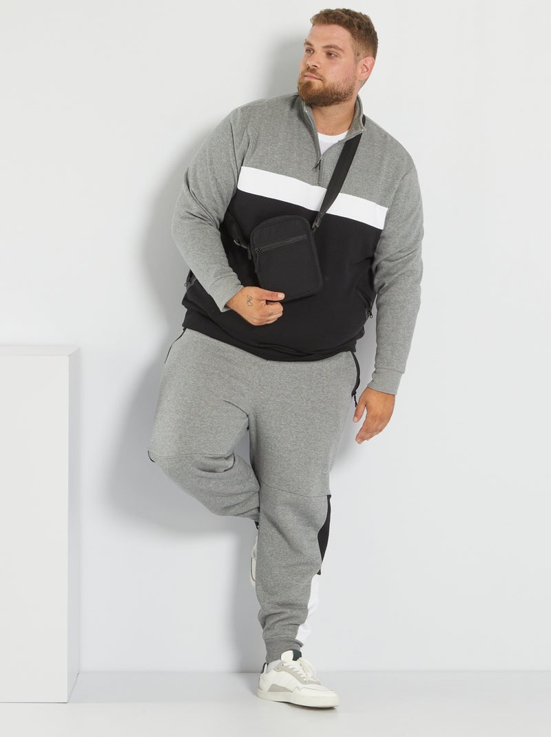 Sweatshirt com gola com fecho color-block CINZA - Kiabi