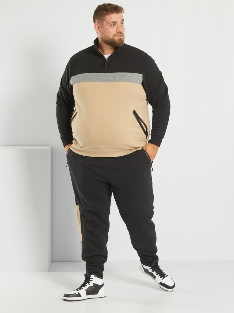 Sweatshirt com gola com fecho color-block Preto - Kiabi
