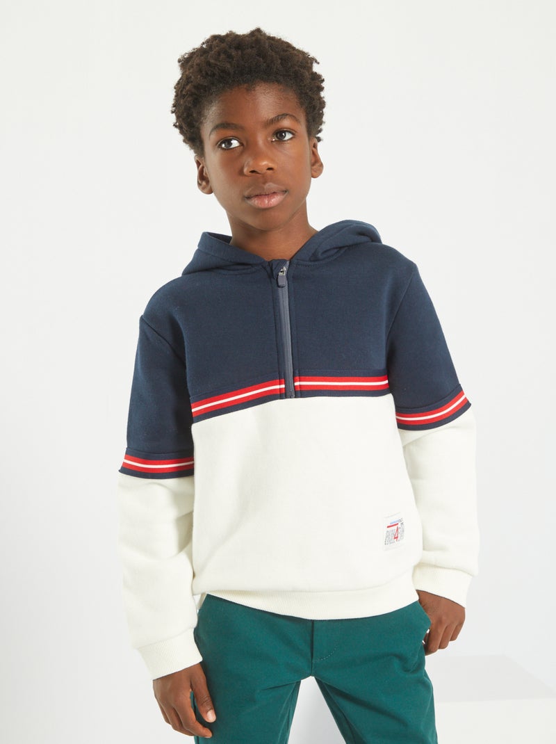 Sweatshirt com gola com fecho com capuz BRANCO - Kiabi