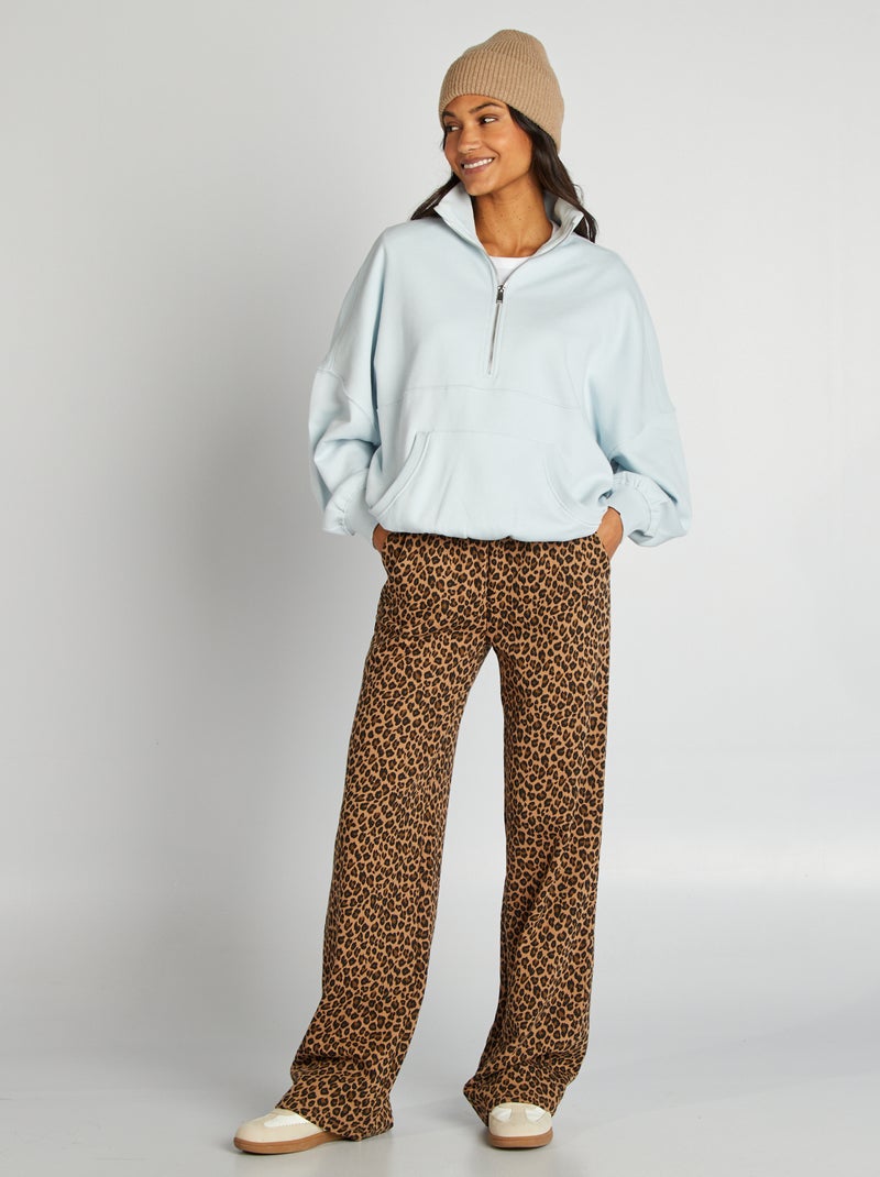 Sweatshirt com gola com fecho e bolso canguru AZUL - Kiabi