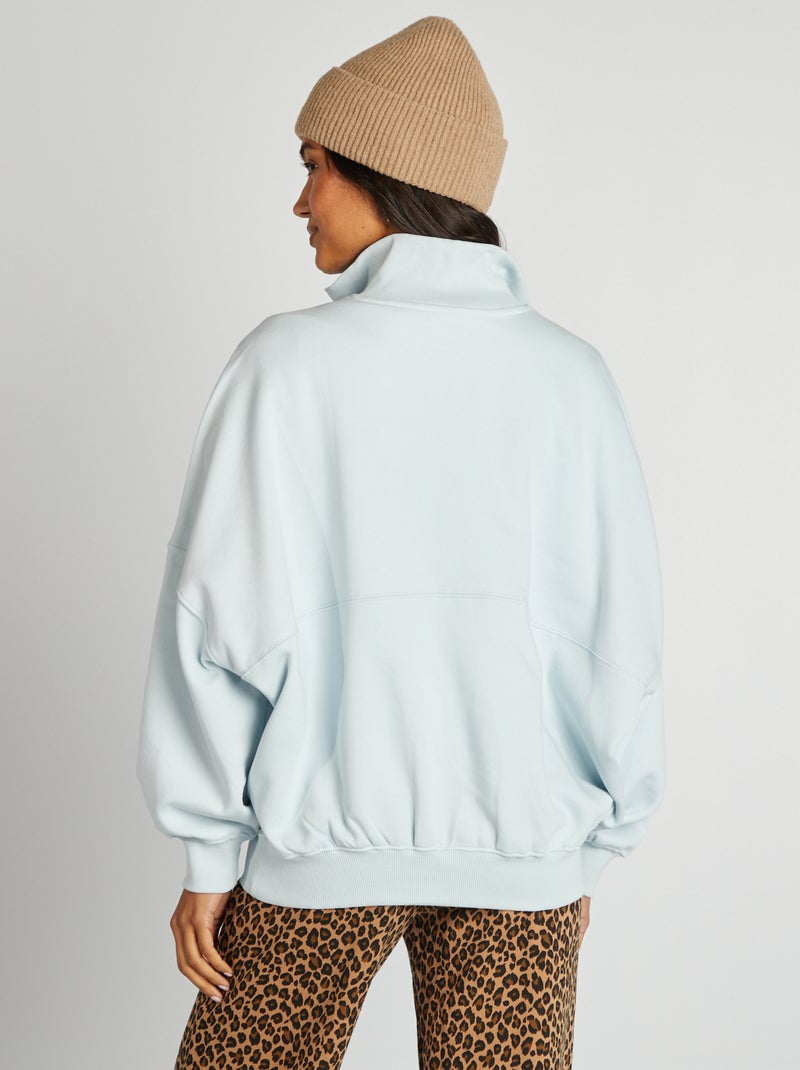 Sweatshirt com gola com fecho e bolso canguru AZUL - Kiabi