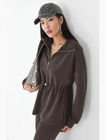 Sweatshirt com gola com fecho e cintura ajustável busem