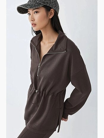 Sweatshirt com gola com fecho e cintura ajustável busem