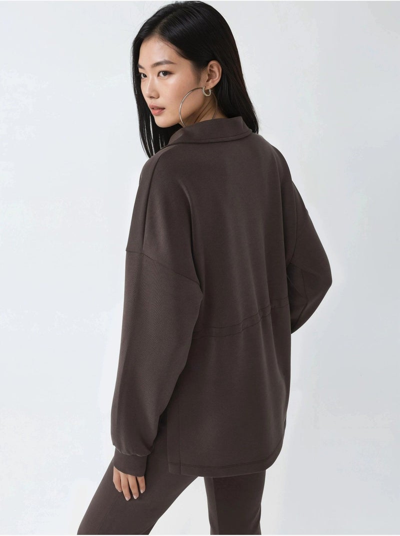 Sweatshirt com gola com fecho e cintura ajustável busem Castanho-escuro - Kiabi