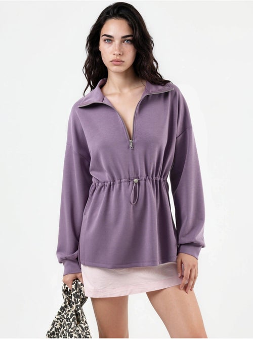 Sweatshirt com gola com fecho e cintura ajustável busem - Kiabi Sweatshirt com gola com fecho e cintura ajustável busem - Kiabi