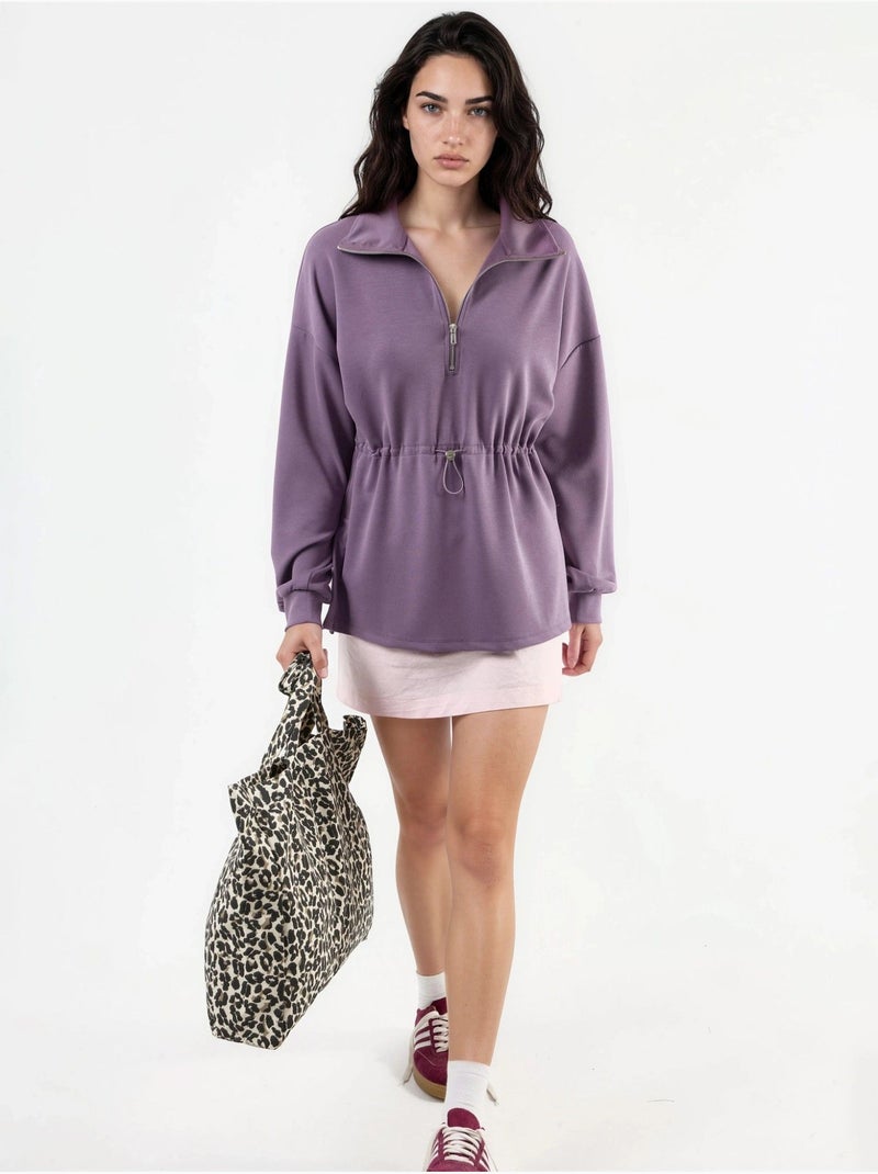 Sweatshirt com gola com fecho e cintura ajustável busem Malva - Kiabi