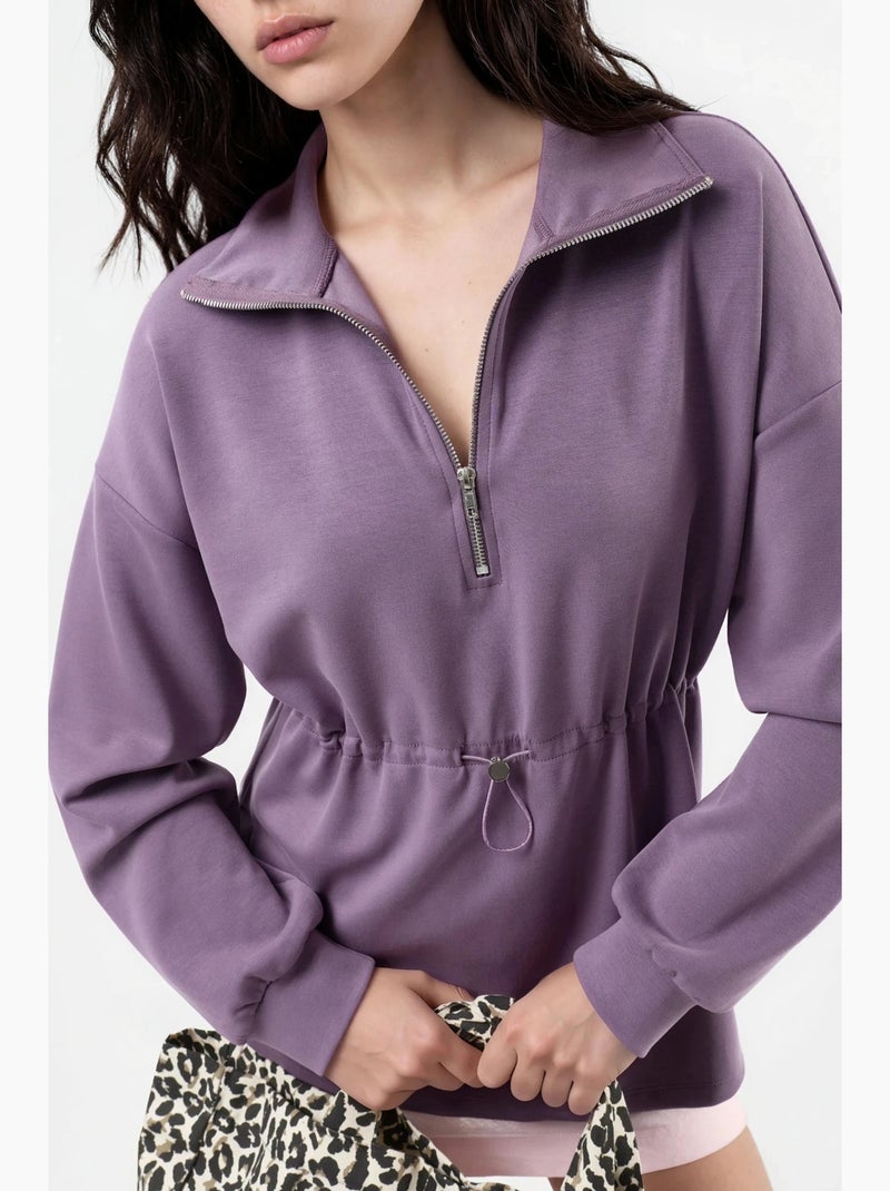 Sweatshirt com gola com fecho e cintura ajustável busem Malva - Kiabi