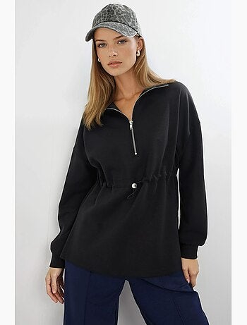 Sweatshirt com gola com fecho e cintura ajustável busem