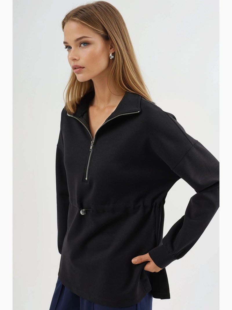 Sweatshirt com gola com fecho e cintura ajustável busem Preto - Kiabi