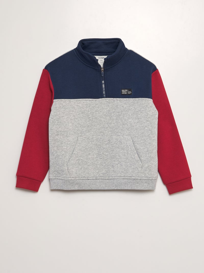 Sweatshirt com gola com fecho estilo color-block PRETO - Kiabi