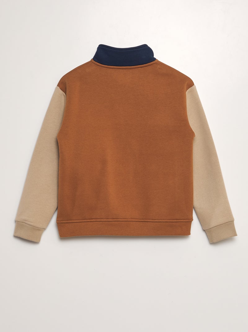 Sweatshirt com gola com fecho estilo color-block PRETO - Kiabi