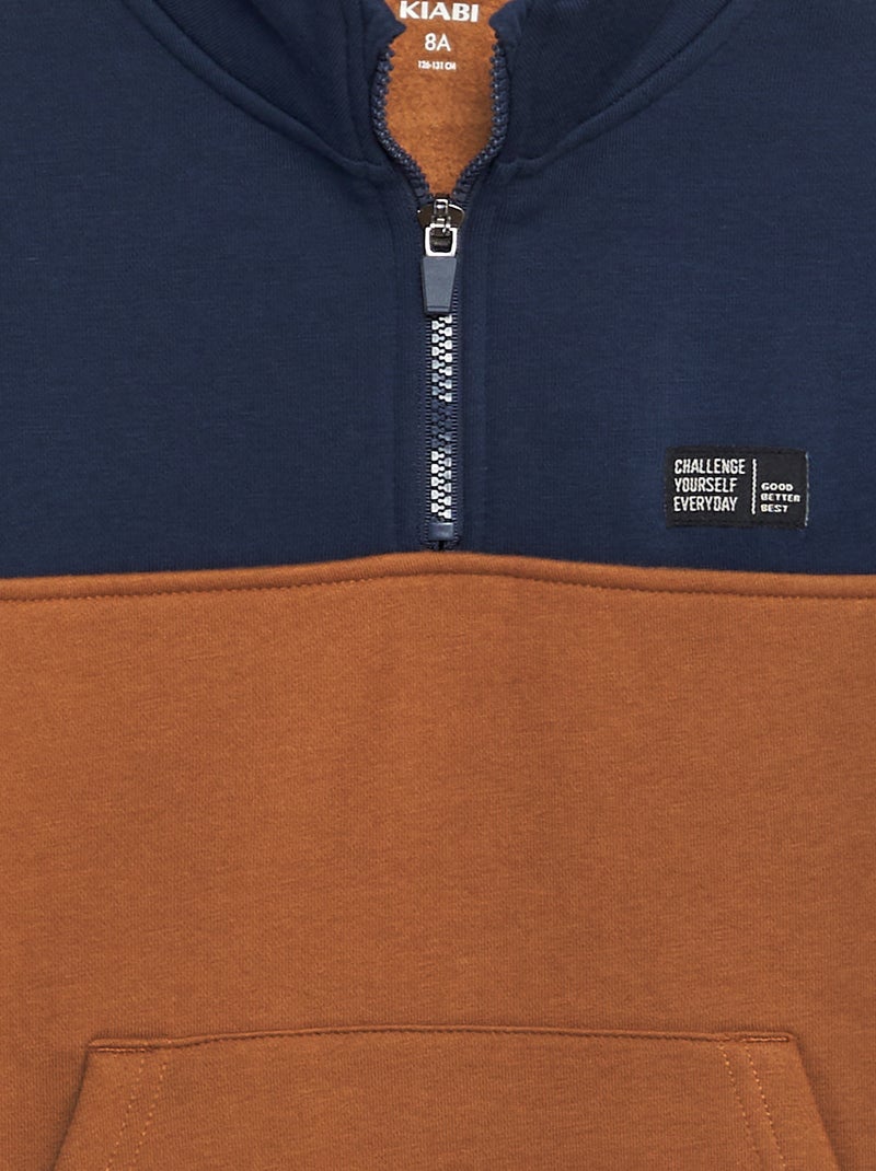 Sweatshirt com gola com fecho estilo color-block PRETO - Kiabi