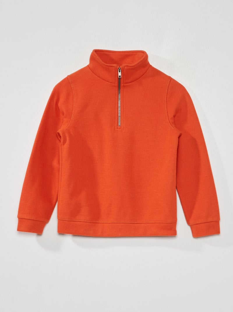 Sweatshirt com gola com fecho Laranja - Kiabi