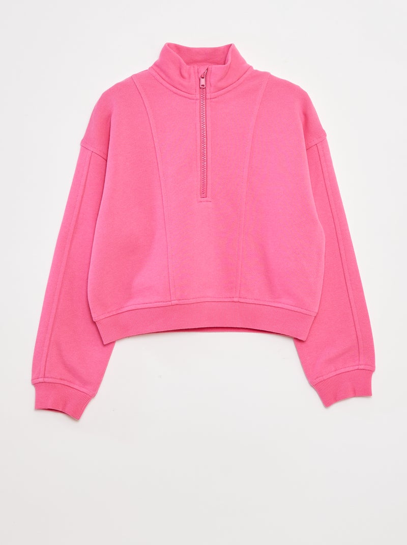 Sweatshirt com gola com fecho Rosa - Kiabi