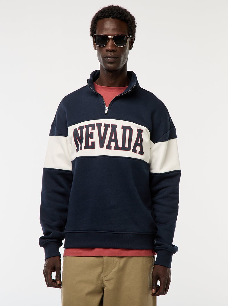 Sweatshirt com gola com fecho subida Azul - Kiabi