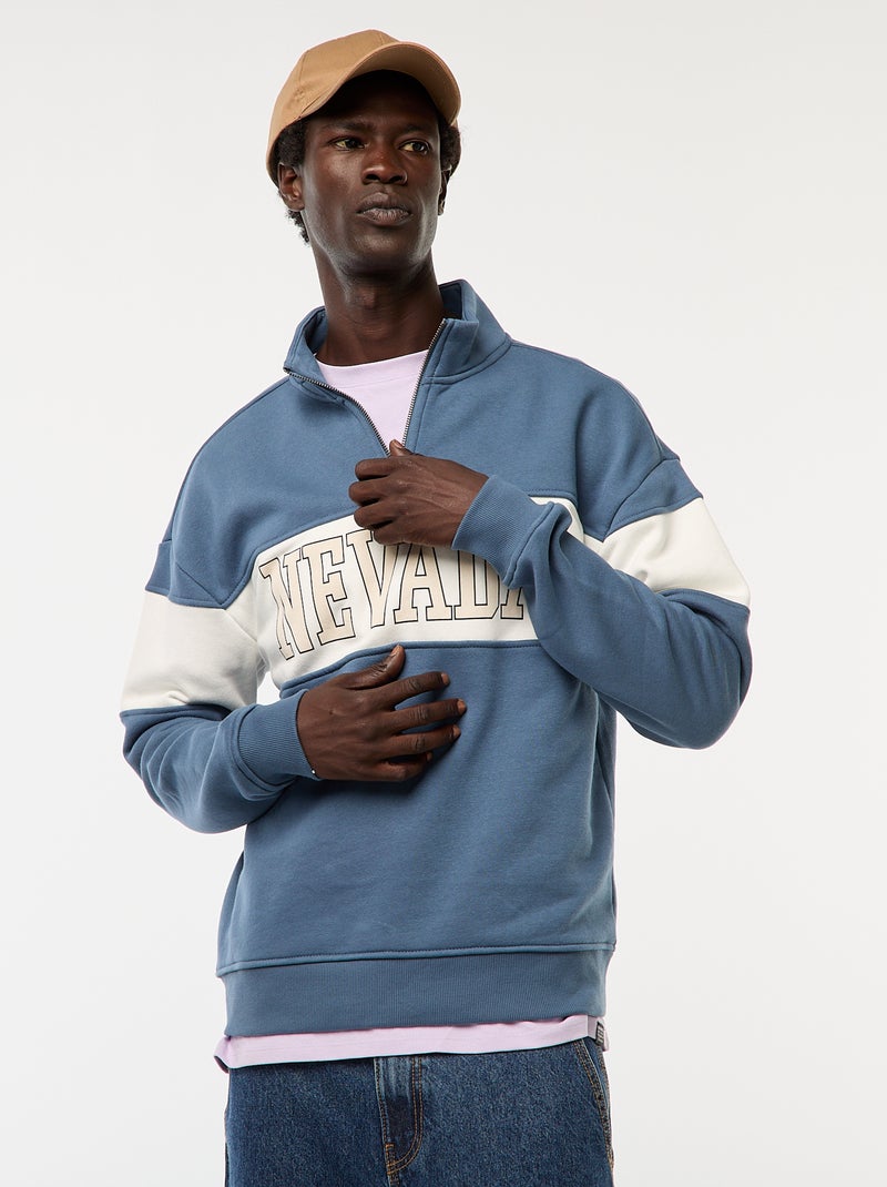Sweatshirt com gola com fecho subida Azul - Kiabi